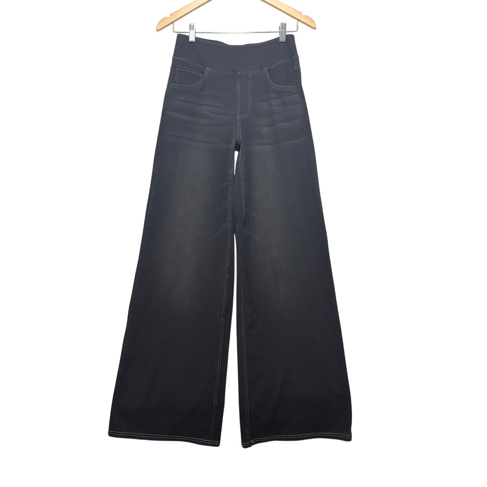 Halara Womens Wide Leg Pull on Pants Black High Rise Stretch Small Tall Stitch